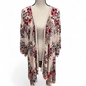 Bila Boho Floral 3/4 Sleeve Lace Detail Kimono Oversized Women's XS/S